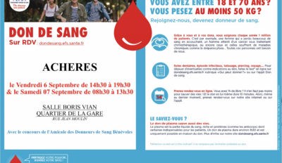 Collecte du don du sang vendredi 6 & samedi 7 septembre