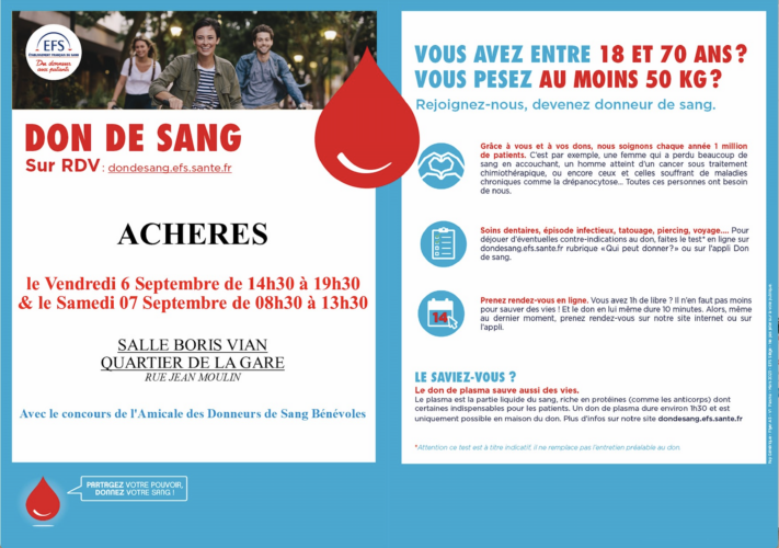 Collecte du don du sang vendredi 6 & samedi 7 septembre