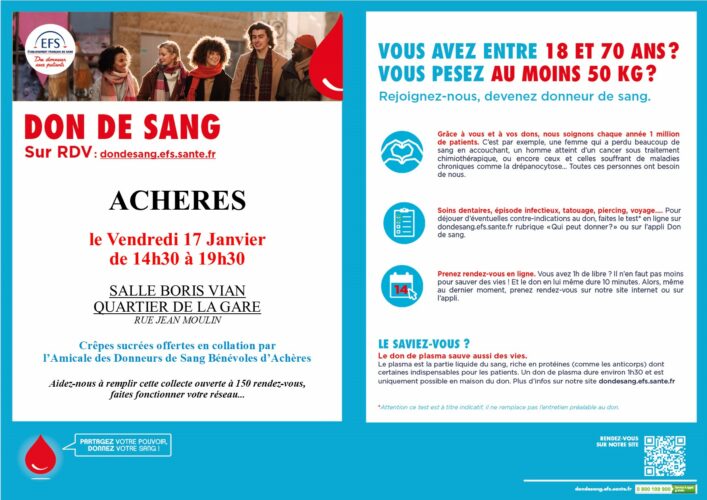 Collecte du don du sang vendredi 17 janvier 2025