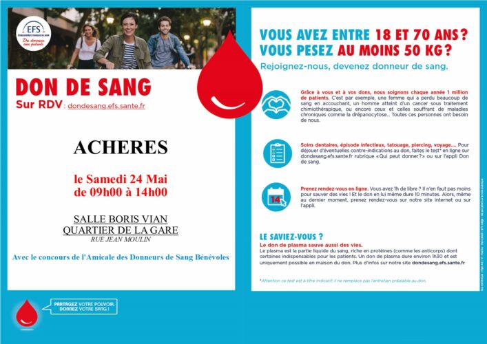 Don du sang samedi 24 mai 2025